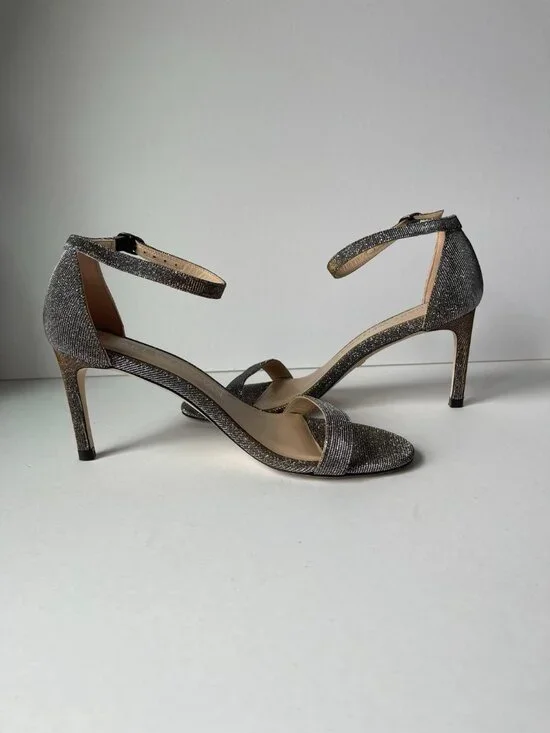 Stuart Weitzman NuNakedStraight Pyrite Metallic Sandal Stiletto Heel - Picture 6 of 8